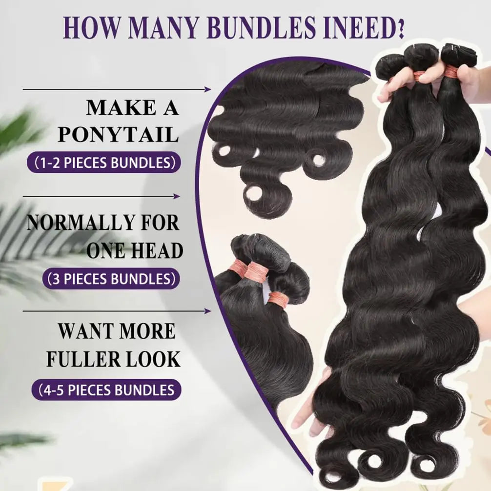 Premium Raw Brazilian Body Wave Bundles with Closure - Natural Black