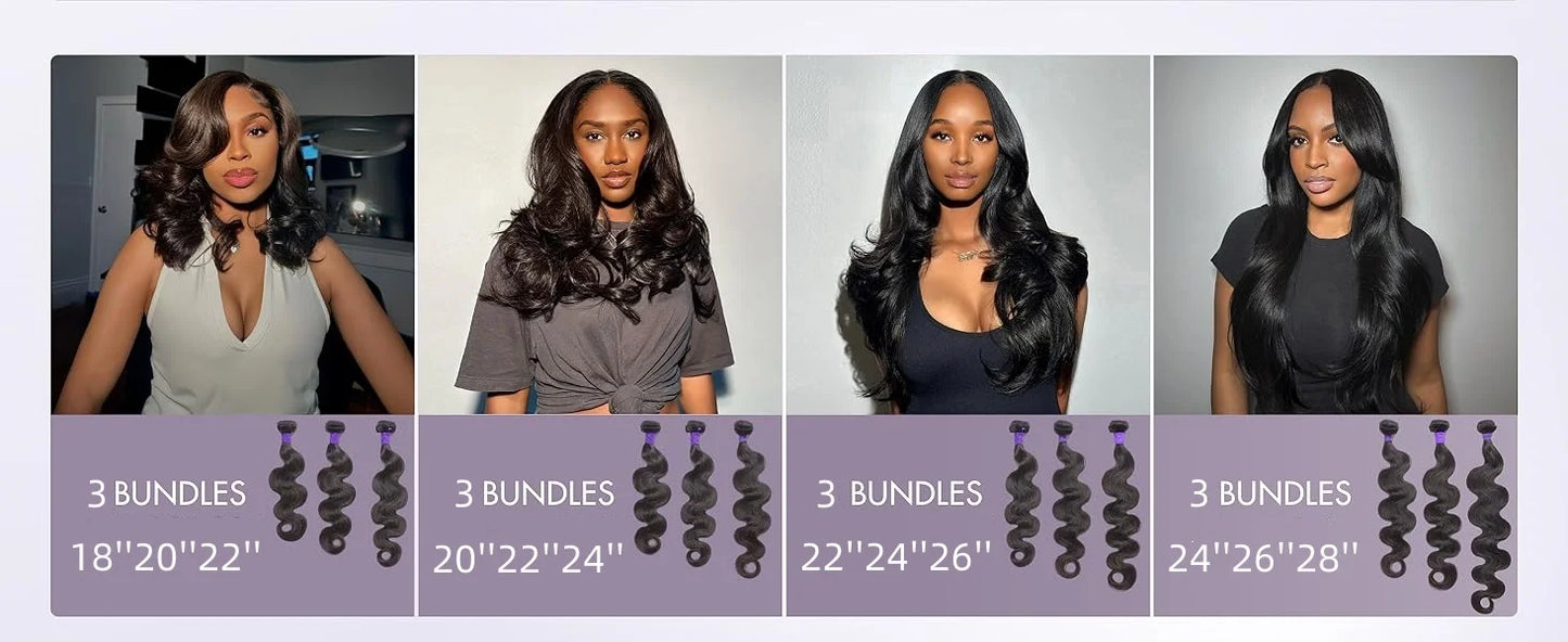Premium Raw Brazilian Body Wave Bundles with Closure - Natural Black