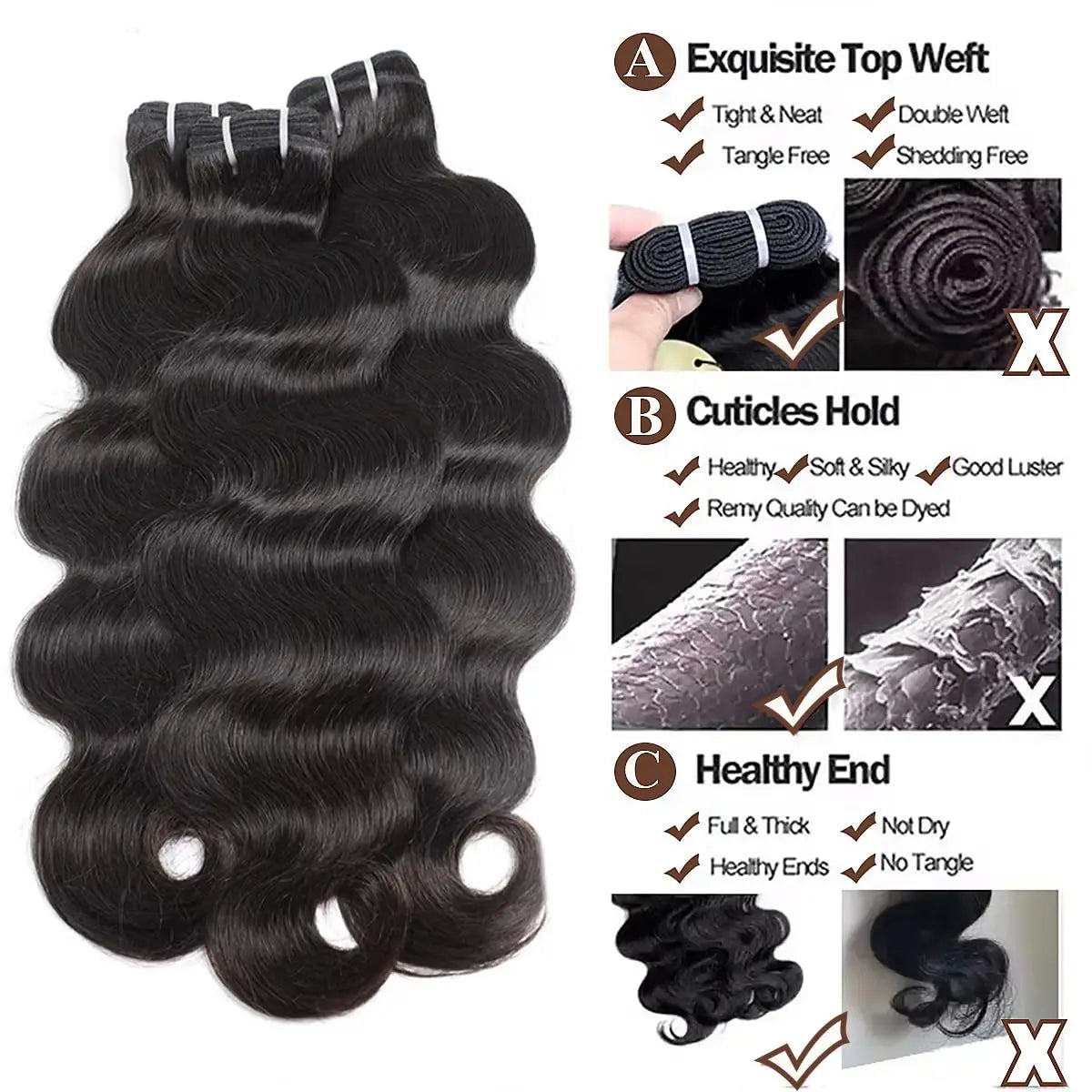 Highest Quality Premium Raw Virgin Cambodian Body Wave Bundles – Natural Black