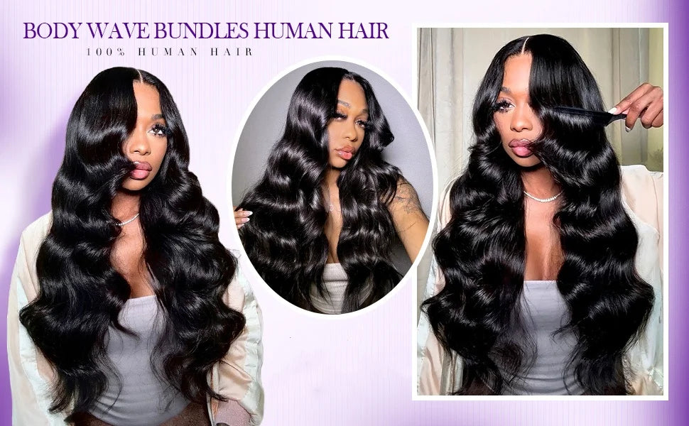Premium Raw Brazilian Body Wave Bundles with Closure - Natural Black